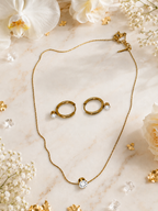 18K Gold Plated Dainty Necklace & Hoop Earrings Set – Minimalist Zircon Jewellery Set for Women