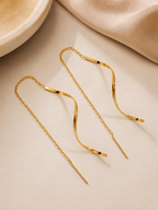 Flow Threader Earrings – Minimalist Wave Chain Earrings in 18K Gold Plated Stainless Steel