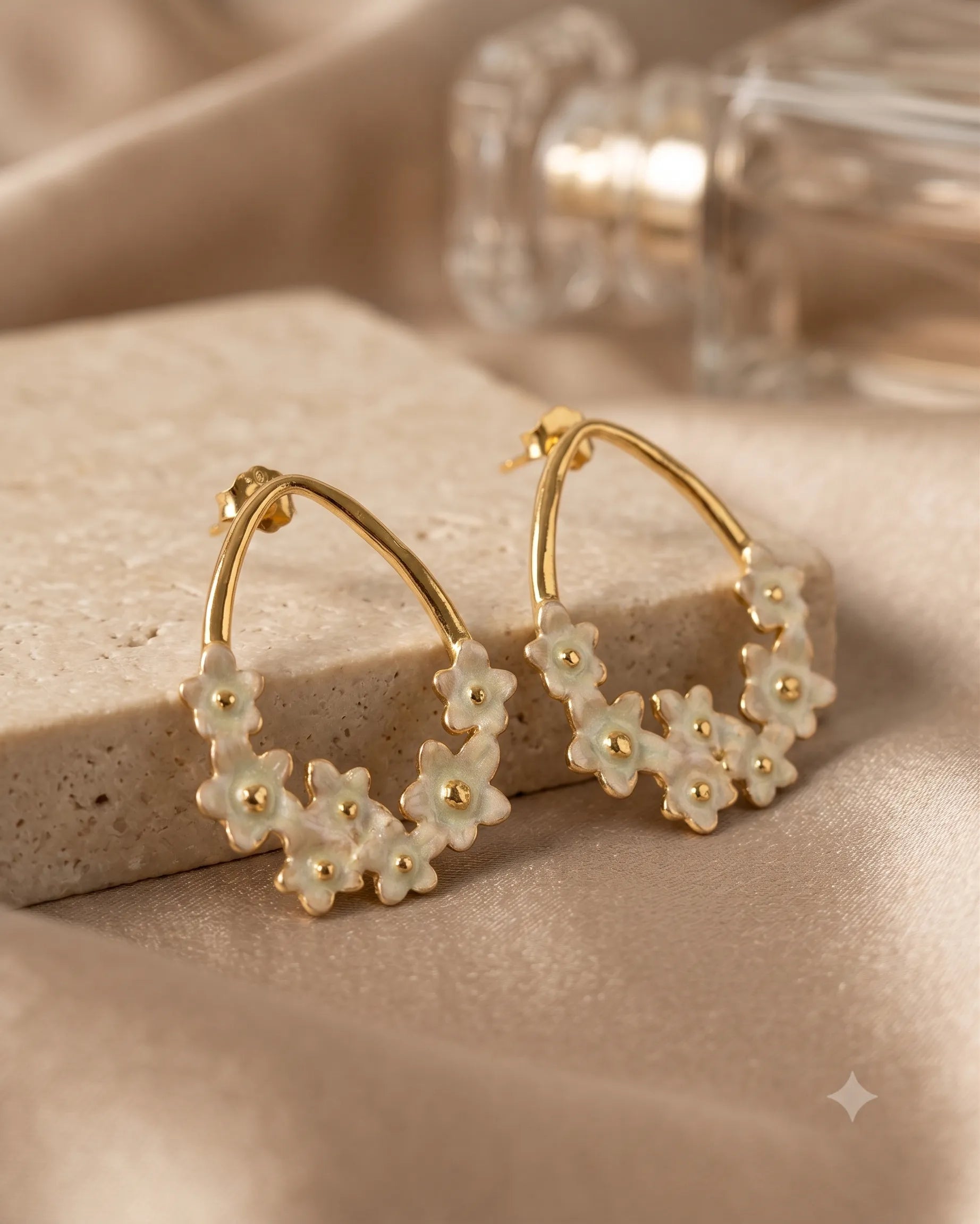 Enamel Flower Stud Earrings — 18K Gold Plated 304 Stainless Steel