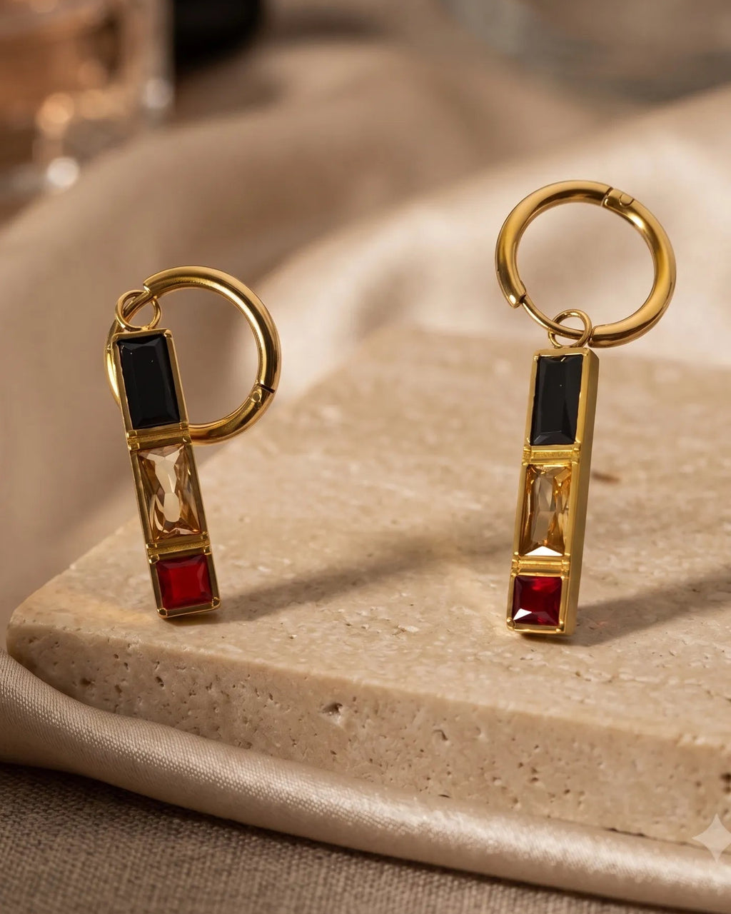 Retro Rectangle Drop Earrings — 18K Gold Plated Rhinestones