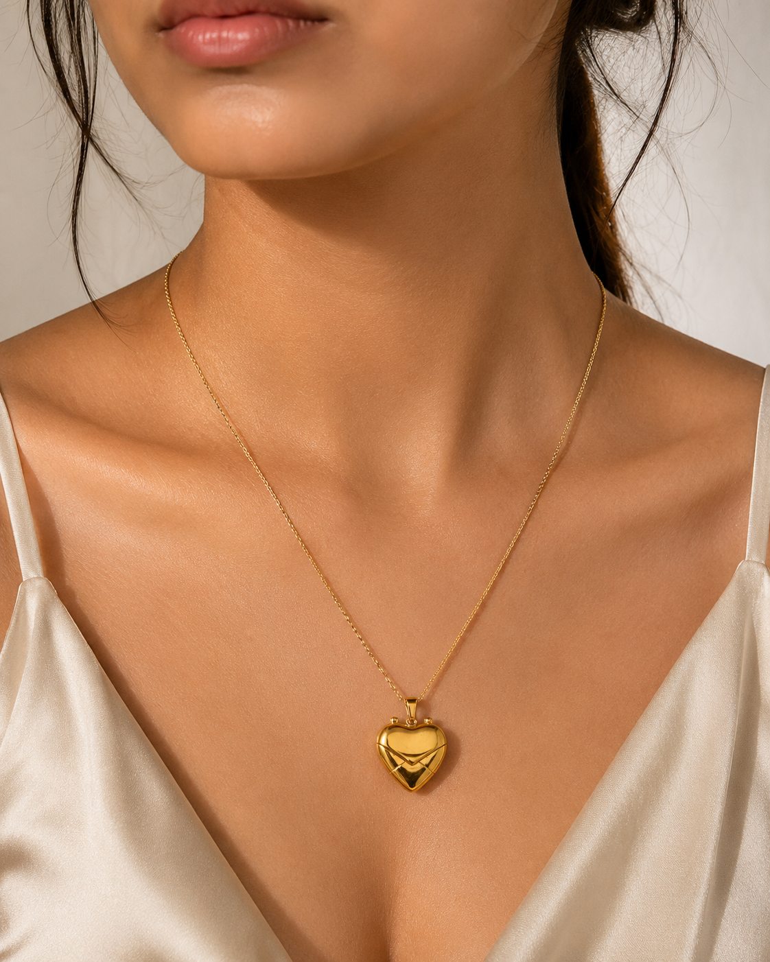 French Style Heart Locket Necklace – 18K Gold Plated SS Love Letter Pendant