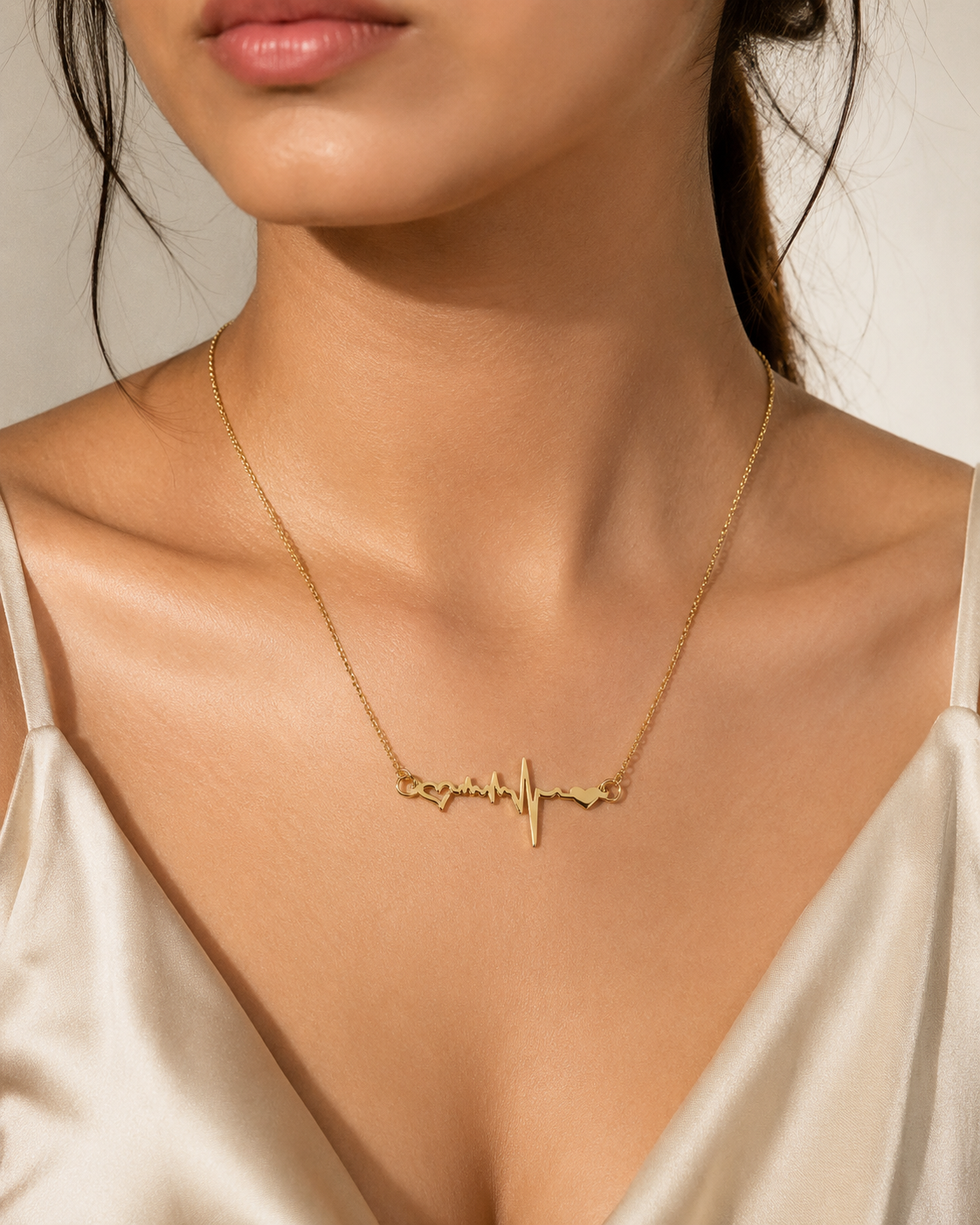 18K Gold Plated Heartbeat Necklace for Women | Waterproof Non-Tarnish Stainless Steel Heart Pendant Necklace