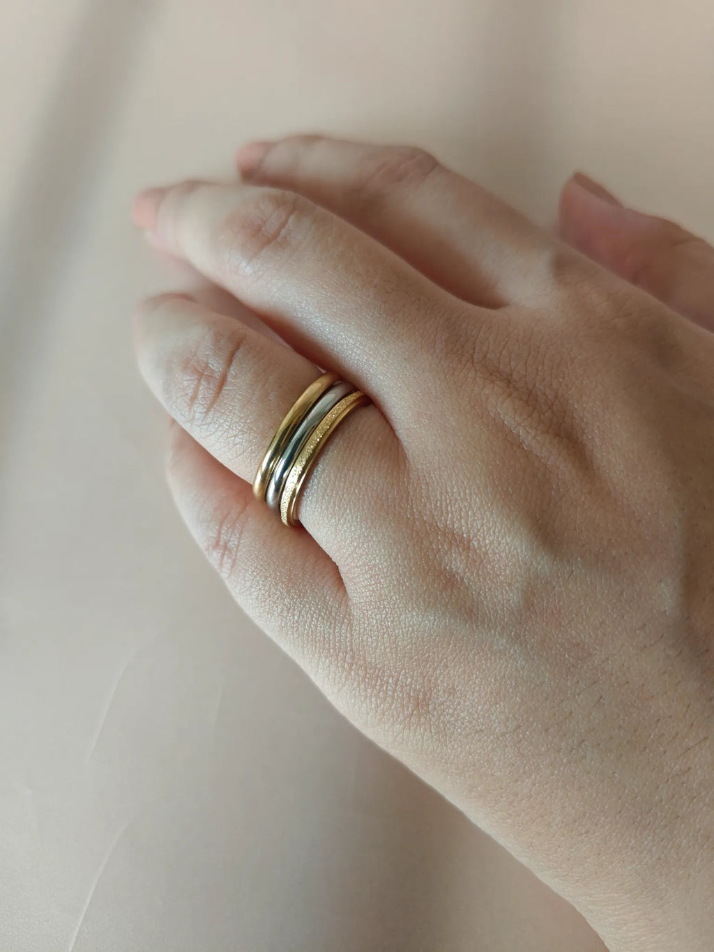 Three-Band Stackable Geometric Ring — Gold Plated