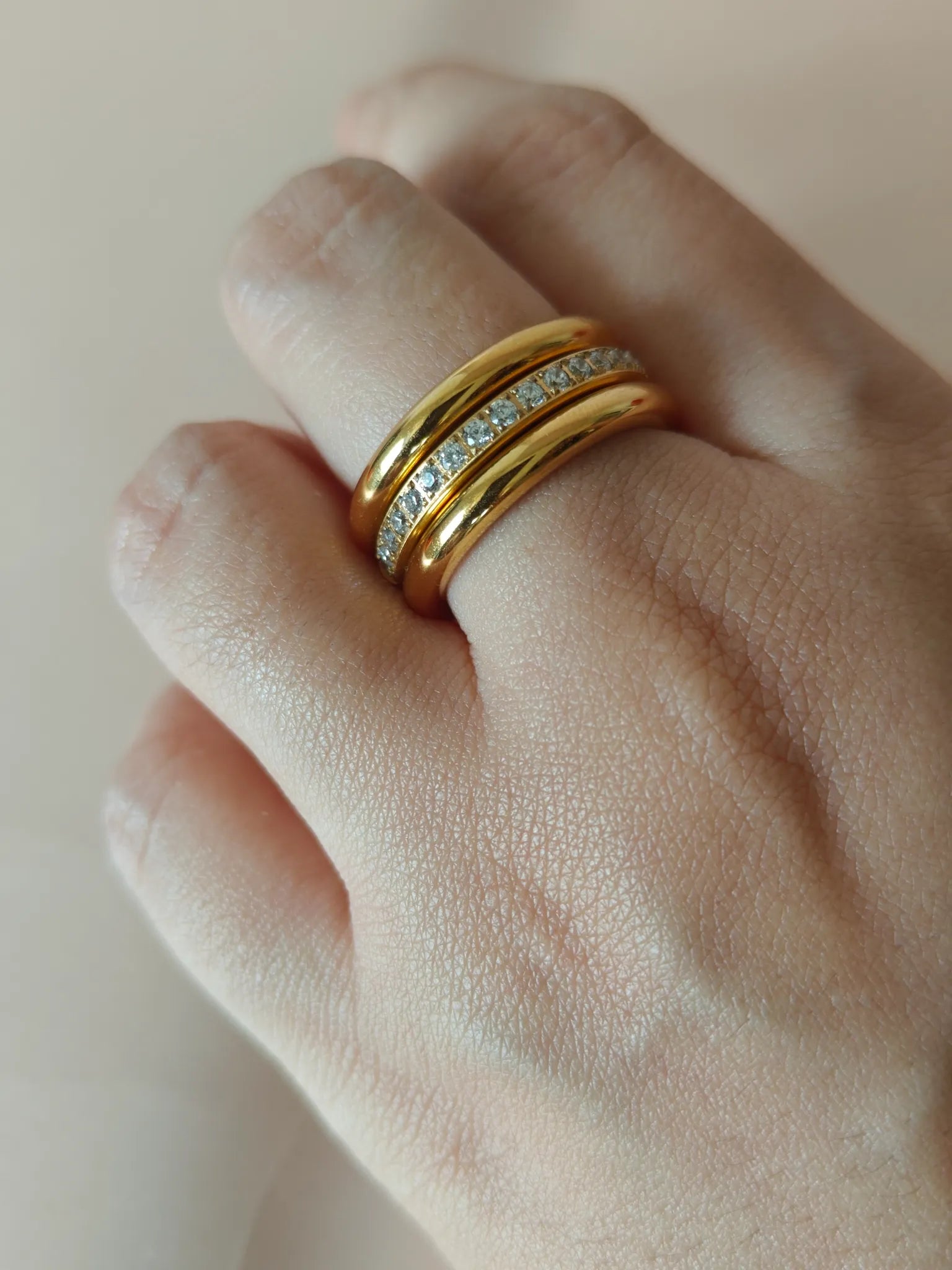 Geometric Gold Plated Stainless Steel Ring Set (3pcs)