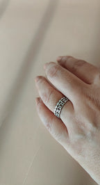 Geometric Stripe White Gold Plated Stainless Steel Ring