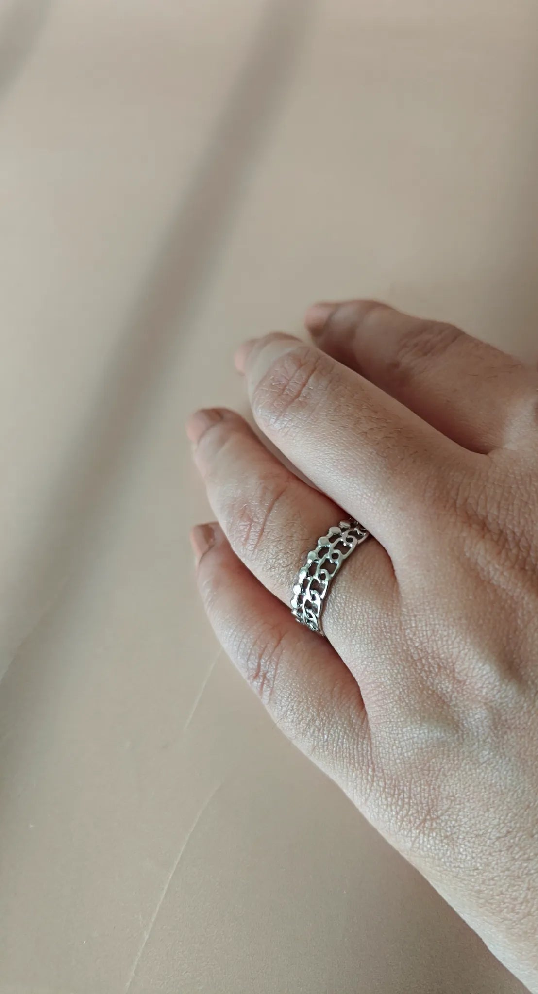 Geometric Stripe White Gold Plated Stainless Steel Ring