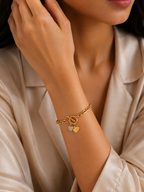 Love Charm Bracelet – 18K Gold Plated Stainless Steel Heart Charm Bracelet with Toggle Clasp