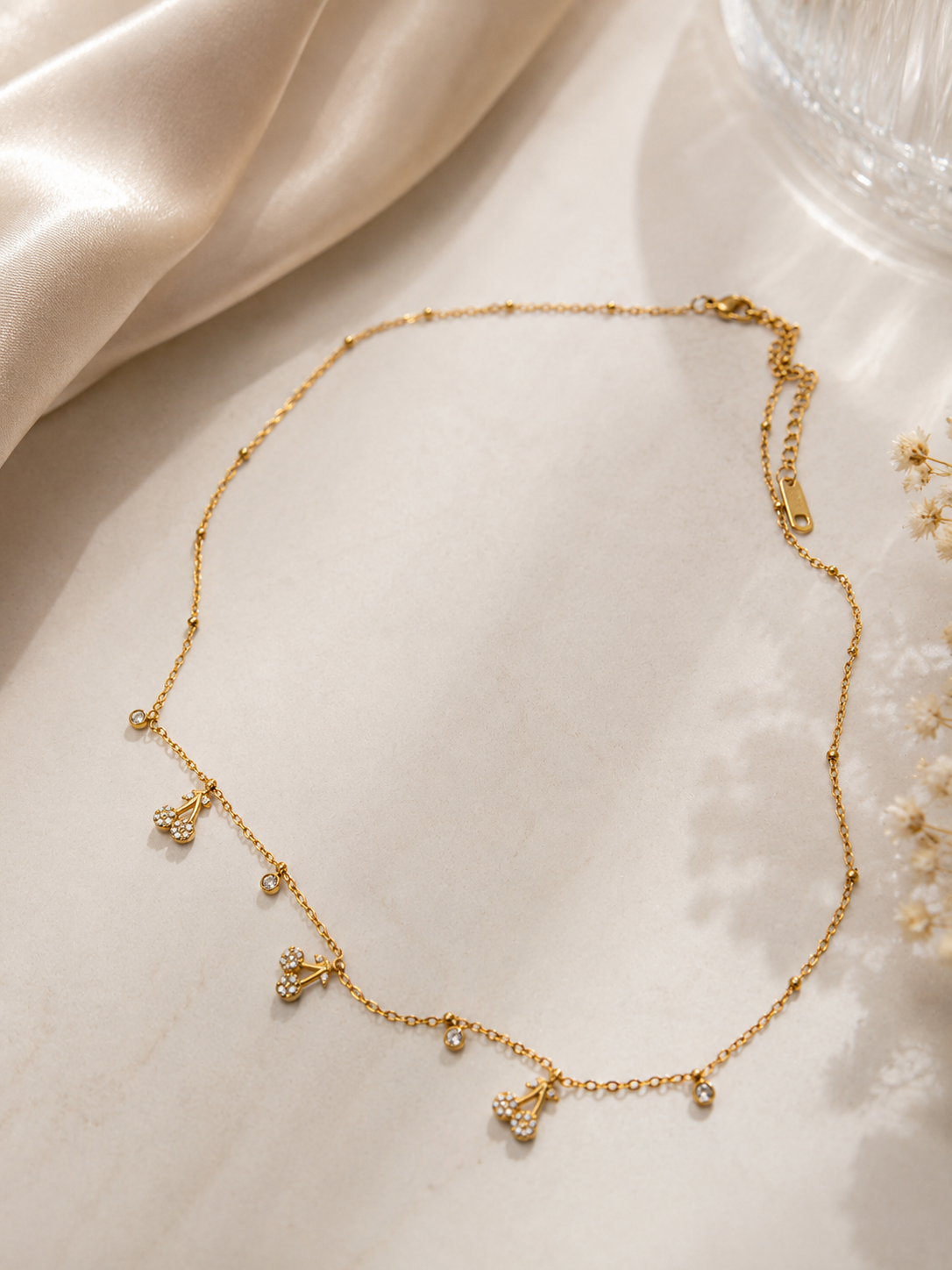 Cherry Charm Necklace – 18K Gold Plated Zircon Cherry Pendant Necklace for Women