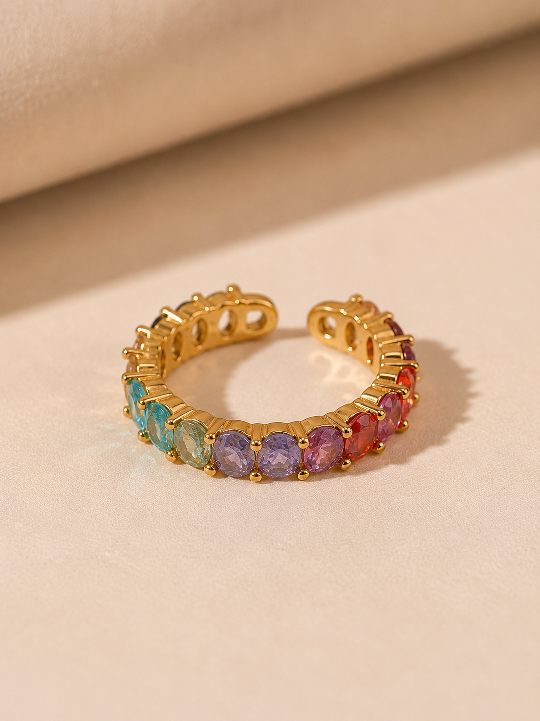 Aura Rainbow Zircon Open Ring – 18K Gold Plated Colorful Statement Ring