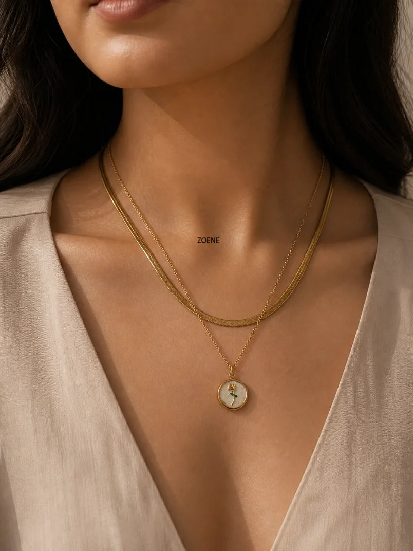 Vintage Rose Layered Necklace – Double Layer Gold Pendant Necklace for Women