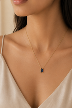 Azure Solitaire Blue Pendant Necklace – 18K Gold Plated Minimalist Sapphire Blue Stone Necklace for Women