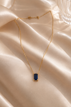 Azure Solitaire Blue Pendant Necklace – 18K Gold Plated Minimalist Sapphire Blue Stone Necklace for Women