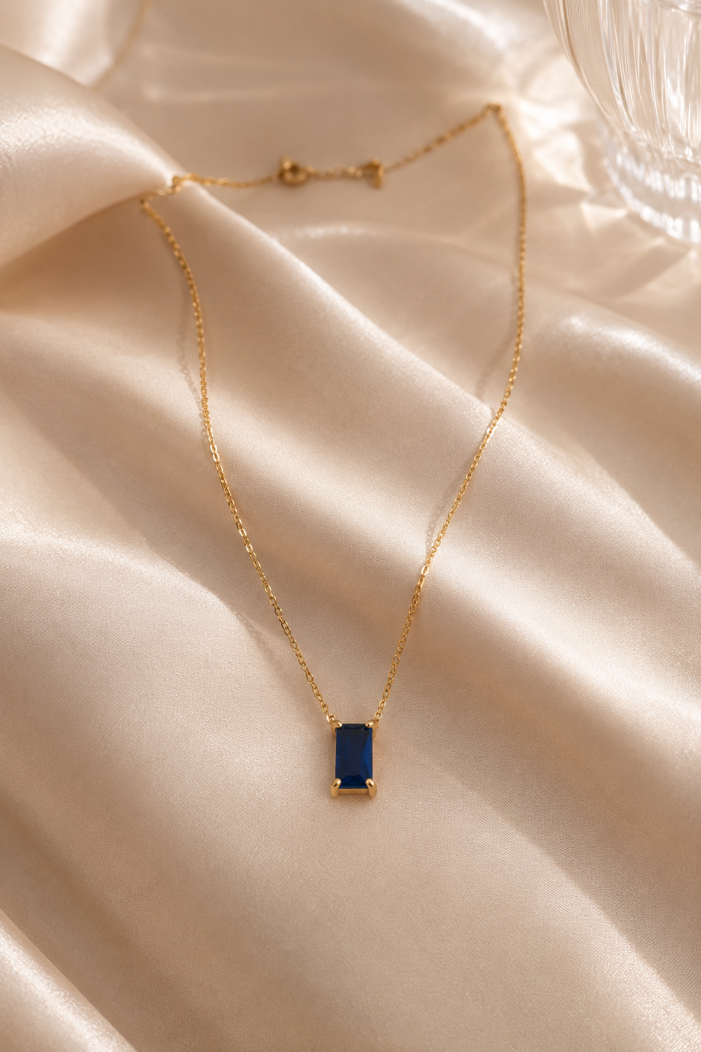 Azure Solitaire Blue Pendant Necklace – 18K Gold Plated Minimalist Sapphire Blue Stone Necklace for Women