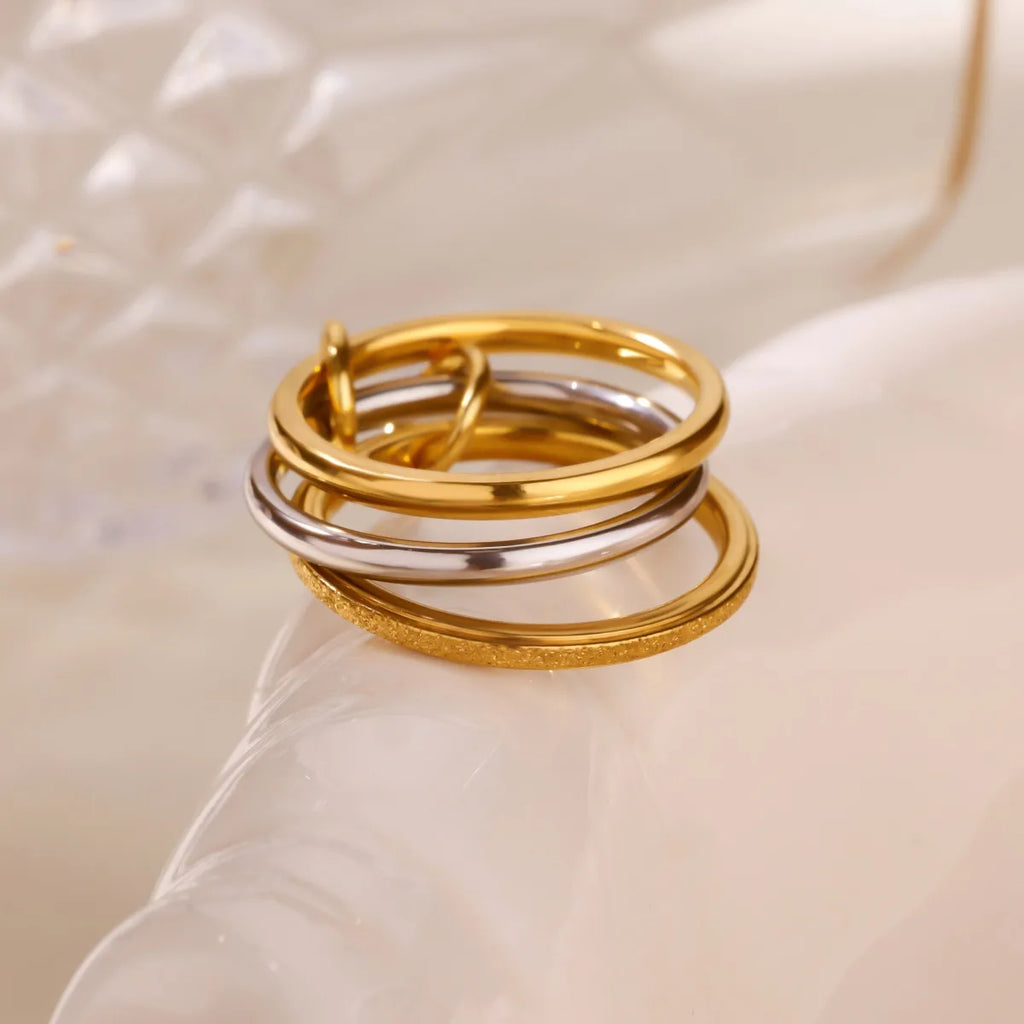 Three-band stackable geometric ring — gold plated