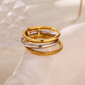 Three-band stackable geometric ring — gold plated