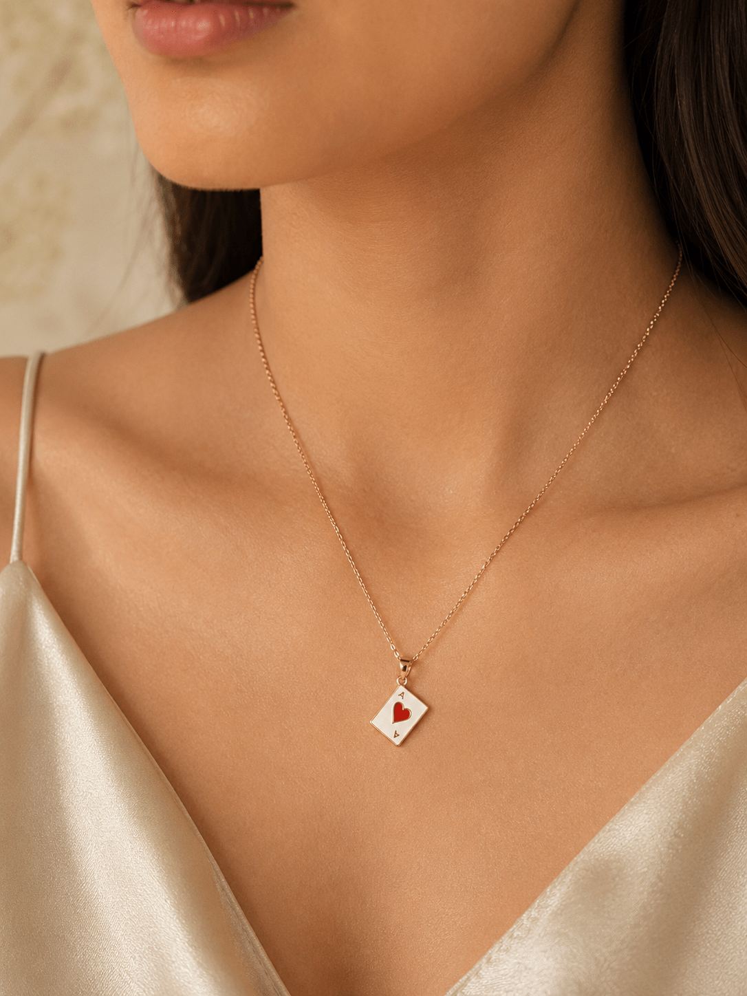 Ace of Hearts Pendant Necklace – 18K Gold Plated Playing Card Necklace for Women - Zoene Jewels