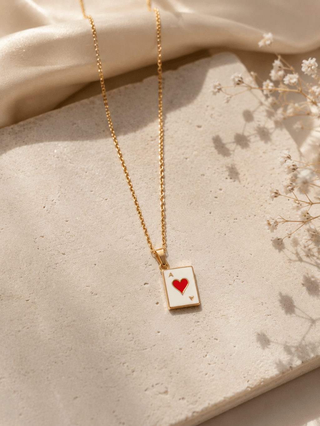Ace of Hearts Pendant Necklace – 18K Gold Plated Playing Card Necklace for Women - Zoene Jewels
