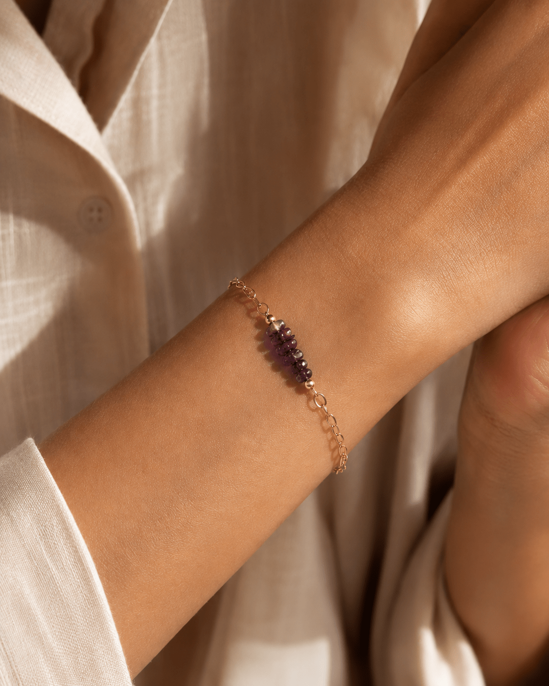 Amethyst Chain Bracelet – 18K Gold Plated Stainless Steel Natural Stone Bracelet for Women - Zoene Jewels