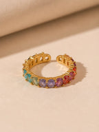 Aura Rainbow Zircon Open Ring – 18K Gold Plated Colorful Statement Ring - Zoene Jewels