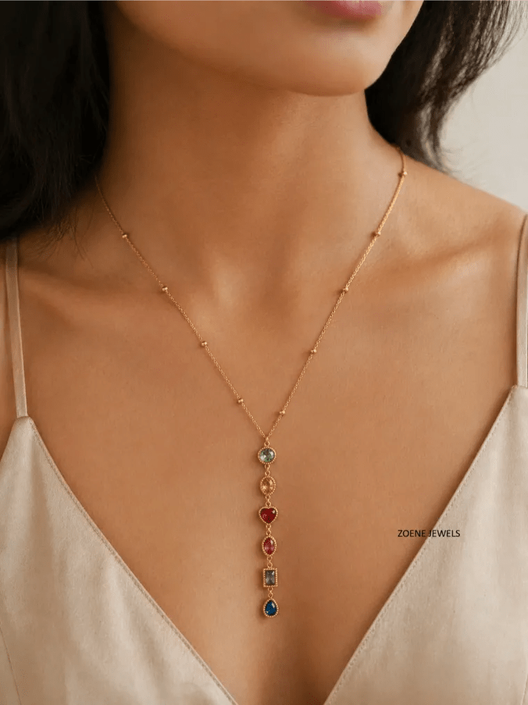 Aurora Rainbow Gem Drop Necklace – 18K Gold Plated Multicolor Zircon Pendant Necklace - Zoene Jewels