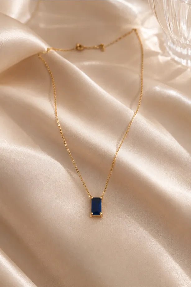 Azure Solitaire Blue Pendant Necklace – 18K Gold Plated Minimalist Sapphire Blue Stone Necklace for Women - Zoene Jewels