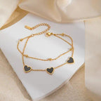 Black Heart Charm Bracelet – 18K Gold Plated Elegant Double-Layer Bracelet - Zoene Jewels