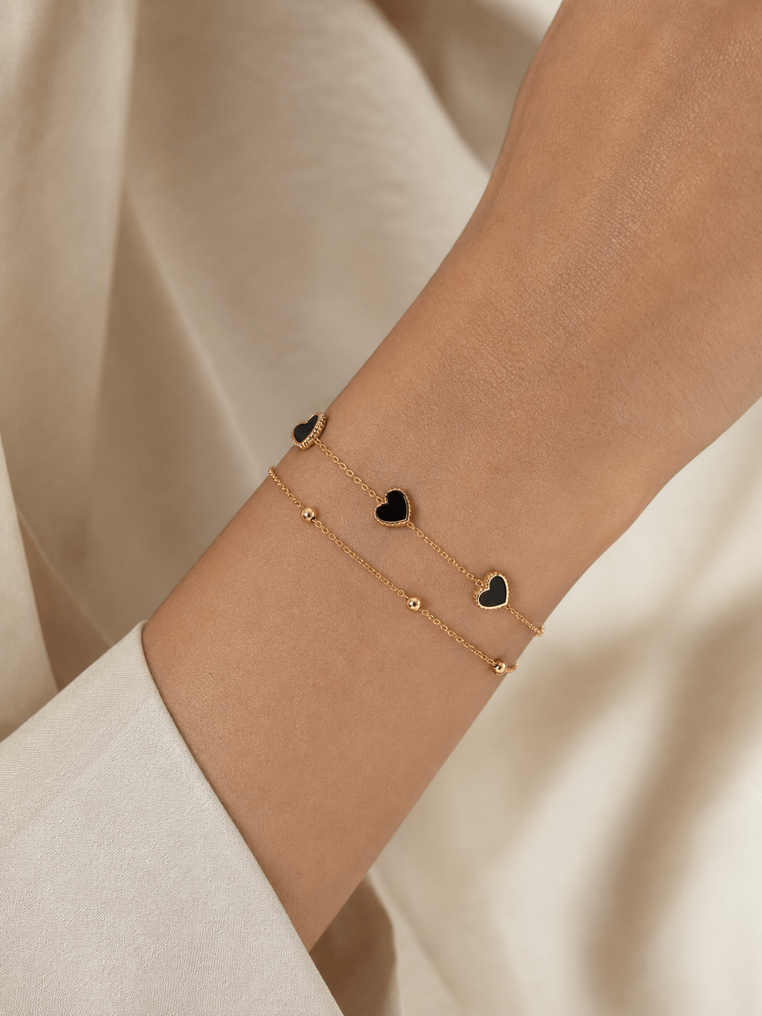 Black Heart Charm Bracelet – 18K Gold Plated Elegant Double-Layer Bracelet - Zoene Jewels