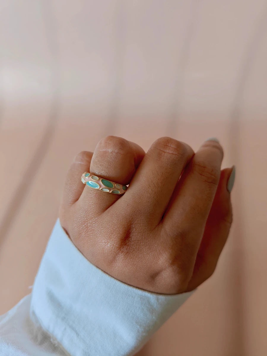 Blossom Pebble Enamel Ring – Multicolor Enamel Statement Ring in 18K Gold Plated Stainless Steel - Zoene Jewels