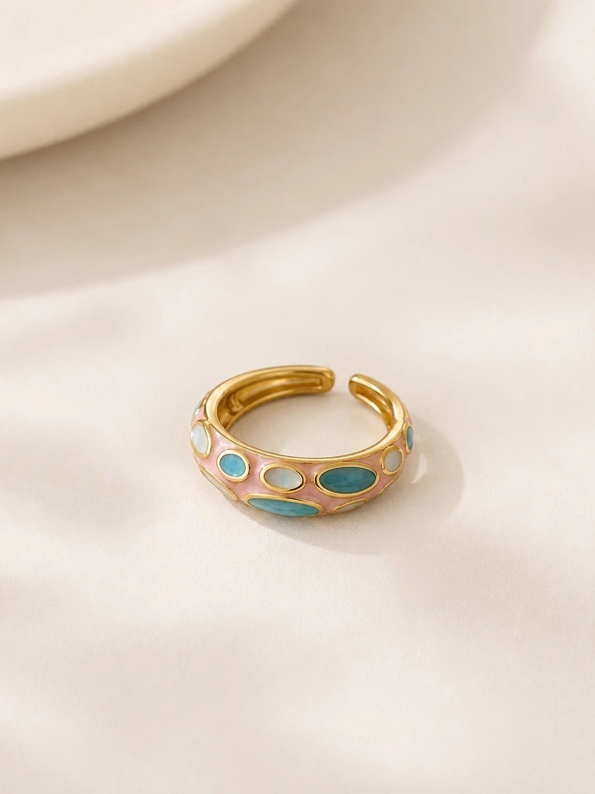 Blossom Pebble Enamel Ring – Multicolor Enamel Statement Ring in 18K Gold Plated Stainless Steel - Zoene Jewels