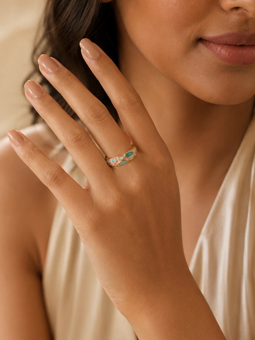 Blossom Pebble Enamel Ring – Multicolor Enamel Statement Ring in 18K Gold Plated Stainless Steel - Zoene Jewels