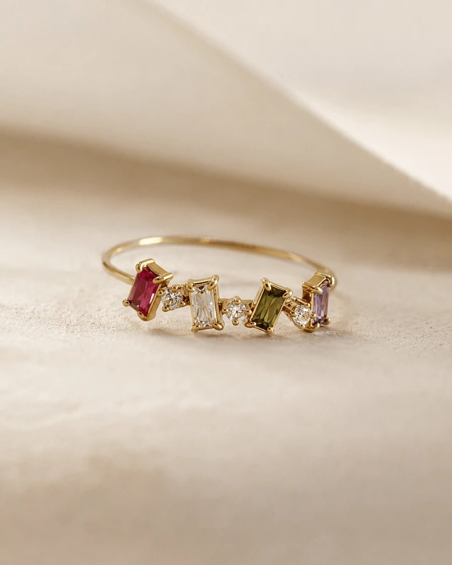 Elysian Rainbow Ring – Multicolor Zircon Statement Ring in 18K Gold Plated Stainless Steel - Zoene Jewels