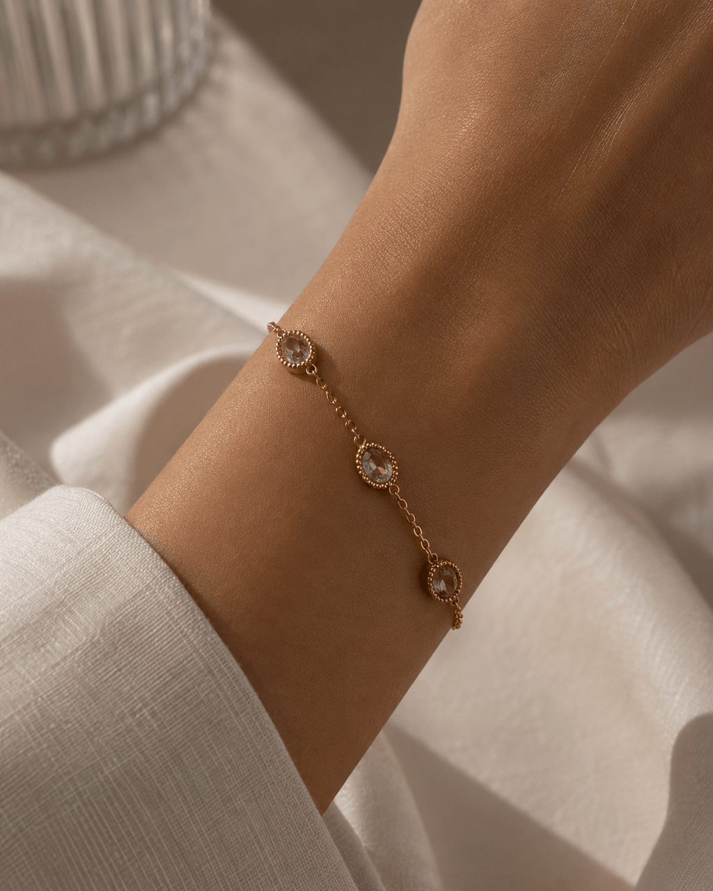 Emerald Oval Rhinestone Bracelet – 18K Gold Plated Elegant Crystal Chain Bracelet for Women - Zoene Jewels
