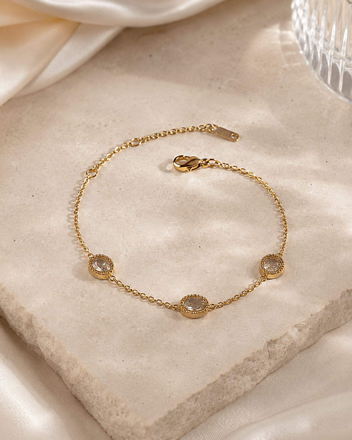 Emerald Oval Rhinestone Bracelet – 18K Gold Plated Elegant Crystal Chain Bracelet for Women - Zoene Jewels