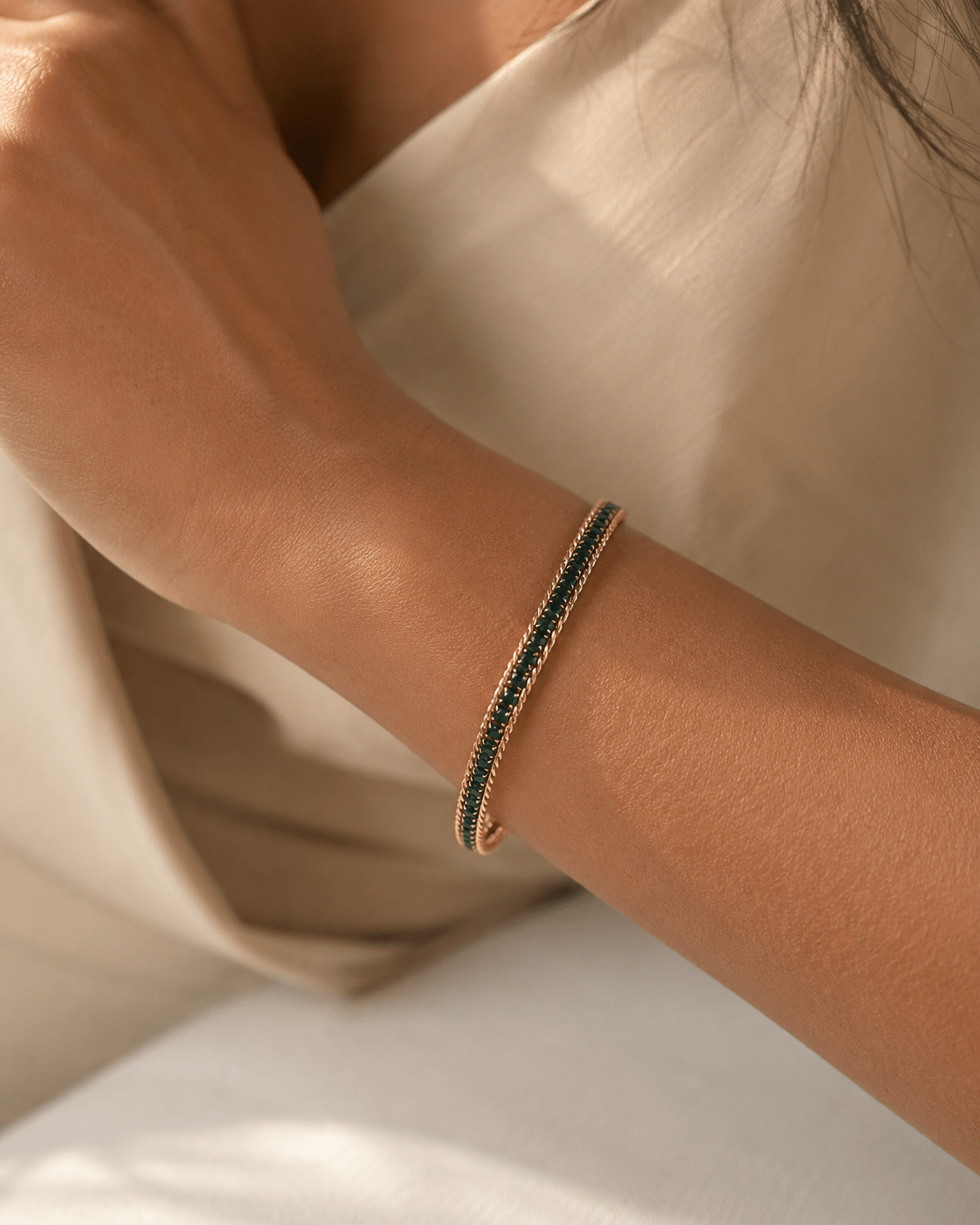 Emerald Weave Bracelet – 18K Gold Plated Green Crystal Chain Bracelet for Women - Zoene Jewels