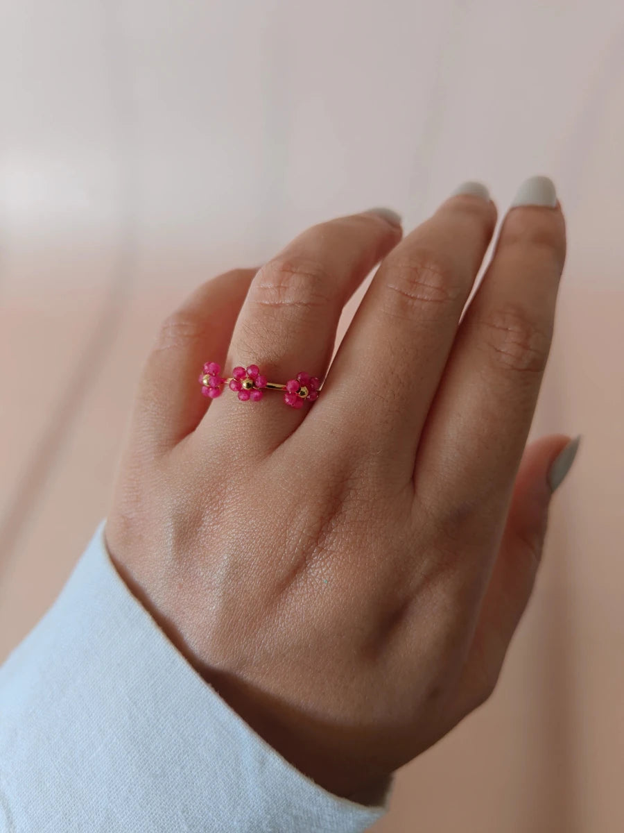 Floral Mostacilla Ring – Rose Red - Zoene Jewels
