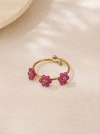 Floral Mostacilla Ring – Rose Red - Zoene Jewels