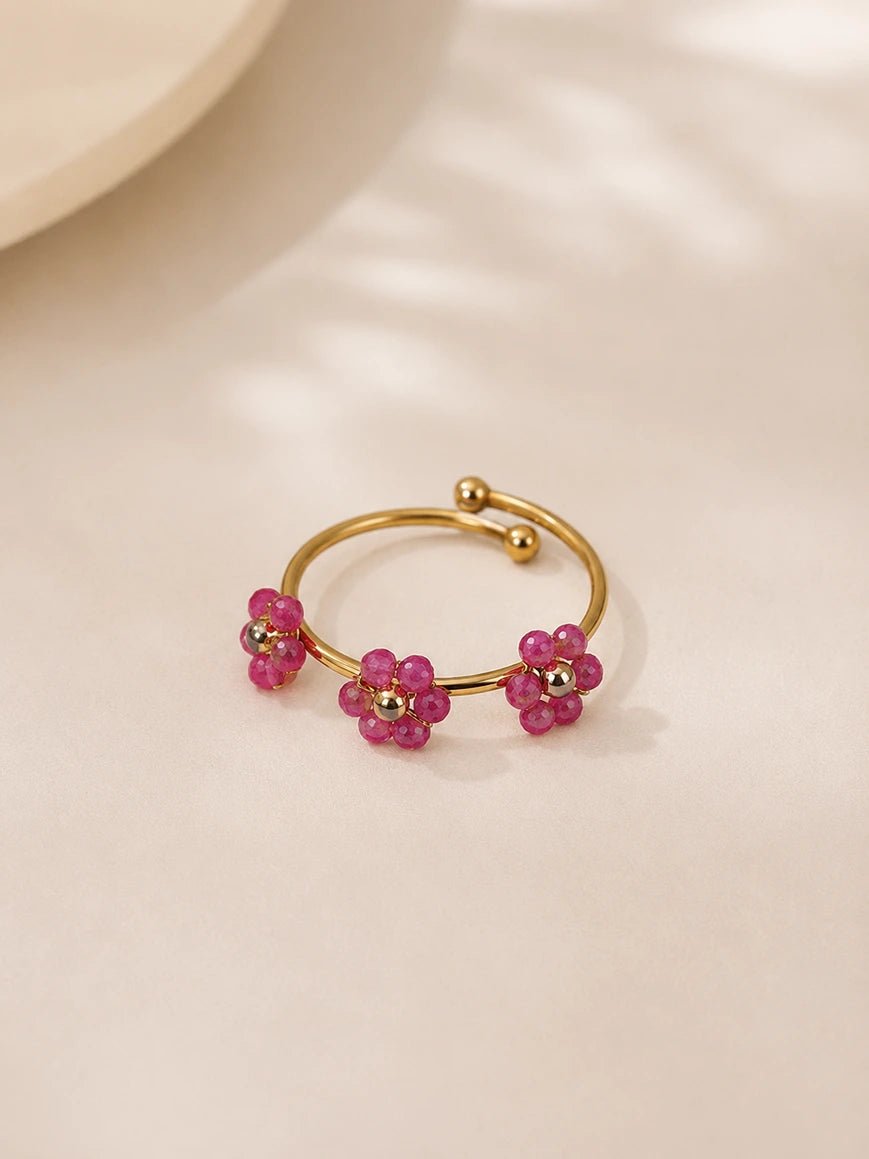 Floral Mostacilla Ring – Rose Red - Zoene Jewels