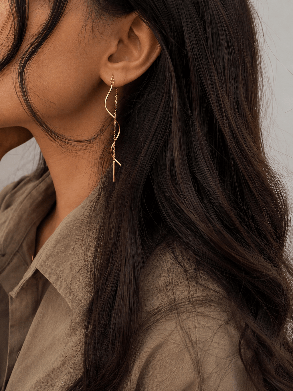 Flow Threader Earrings – Minimalist Wave Chain Earrings in 18K Gold Plated Stainless Steel - Zoene Jewels