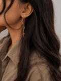 Flow Threader Earrings – Minimalist Wave Chain Earrings in 18K Gold Plated Stainless Steel - Zoene Jewels