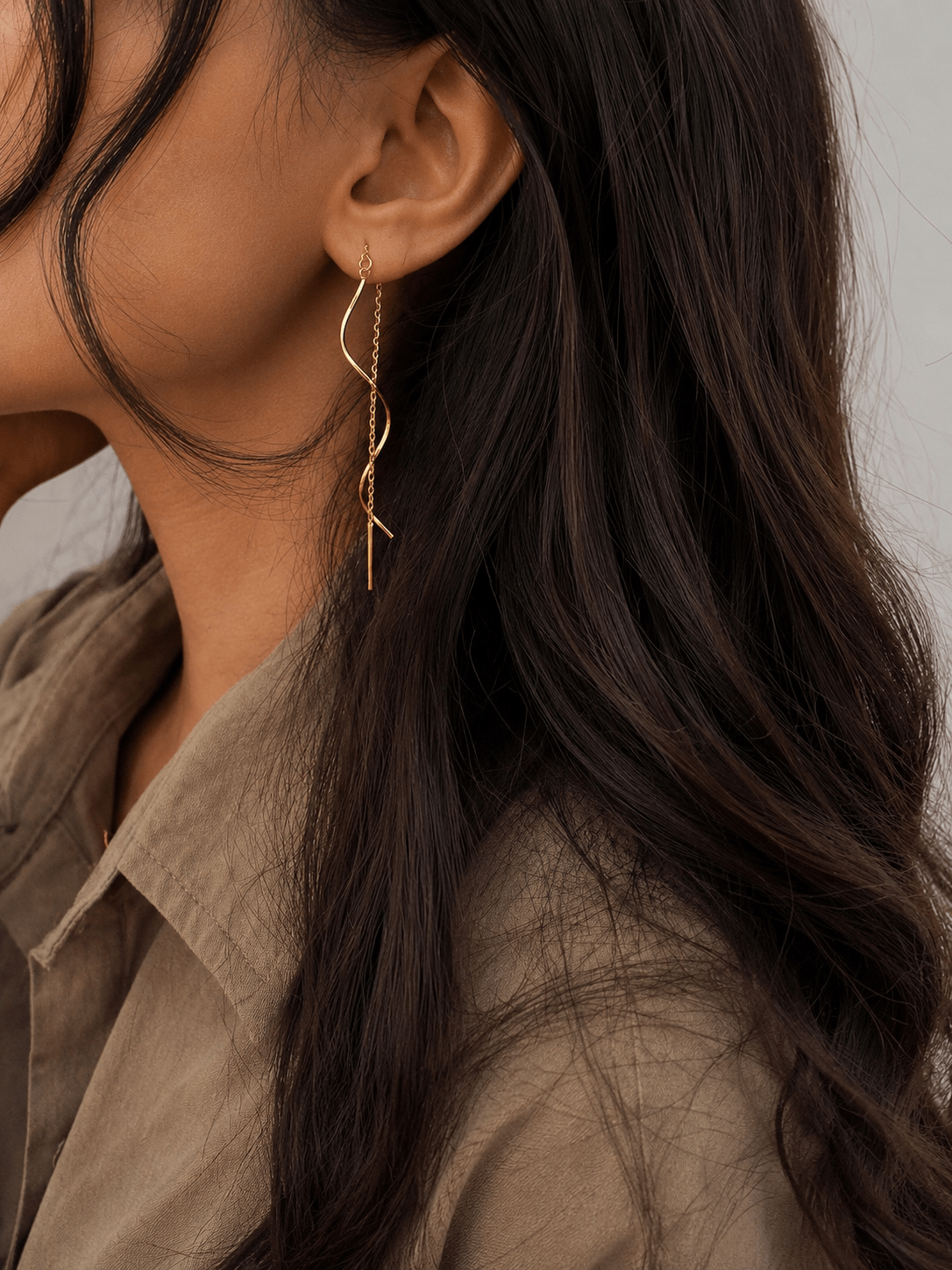 Flow Threader Earrings – Minimalist Wave Chain Earrings in 18K Gold Plated Stainless Steel - Zoene Jewels