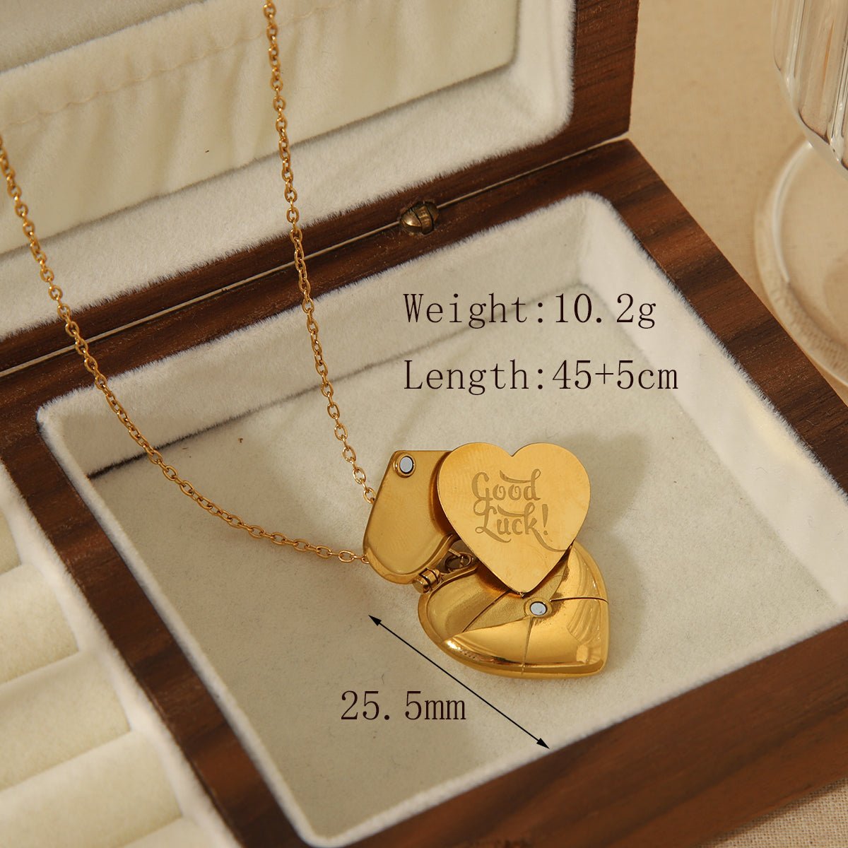 French Style Heart Locket Necklace – 18K Gold Plated SS Love Letter Pendant - Zoene Jewels