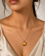 French Style Heart Locket Necklace – 18K Gold Plated SS Love Letter Pendant - Zoene Jewels