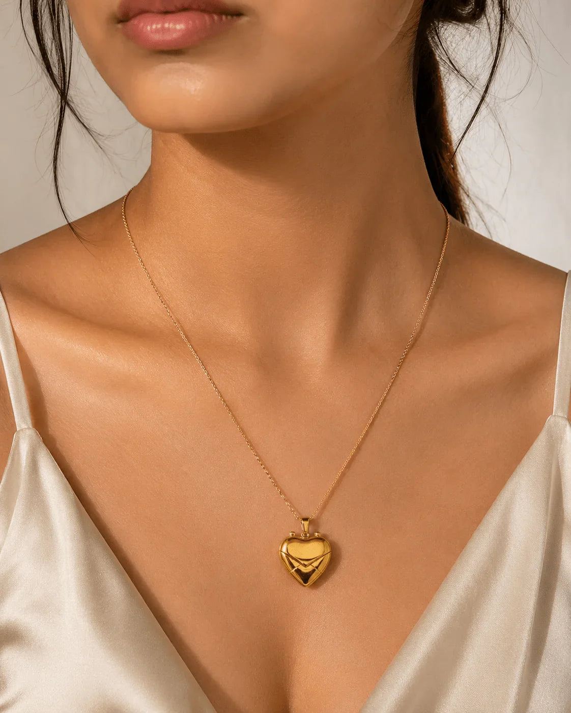 French Style Heart Locket Necklace – 18K Gold Plated SS Love Letter Pendant - Zoene Jewels