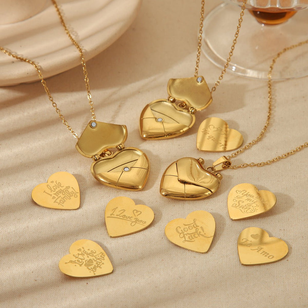 French Style Heart Locket Necklace – 18K Gold Plated SS Love Letter Pendant - Zoene Jewels