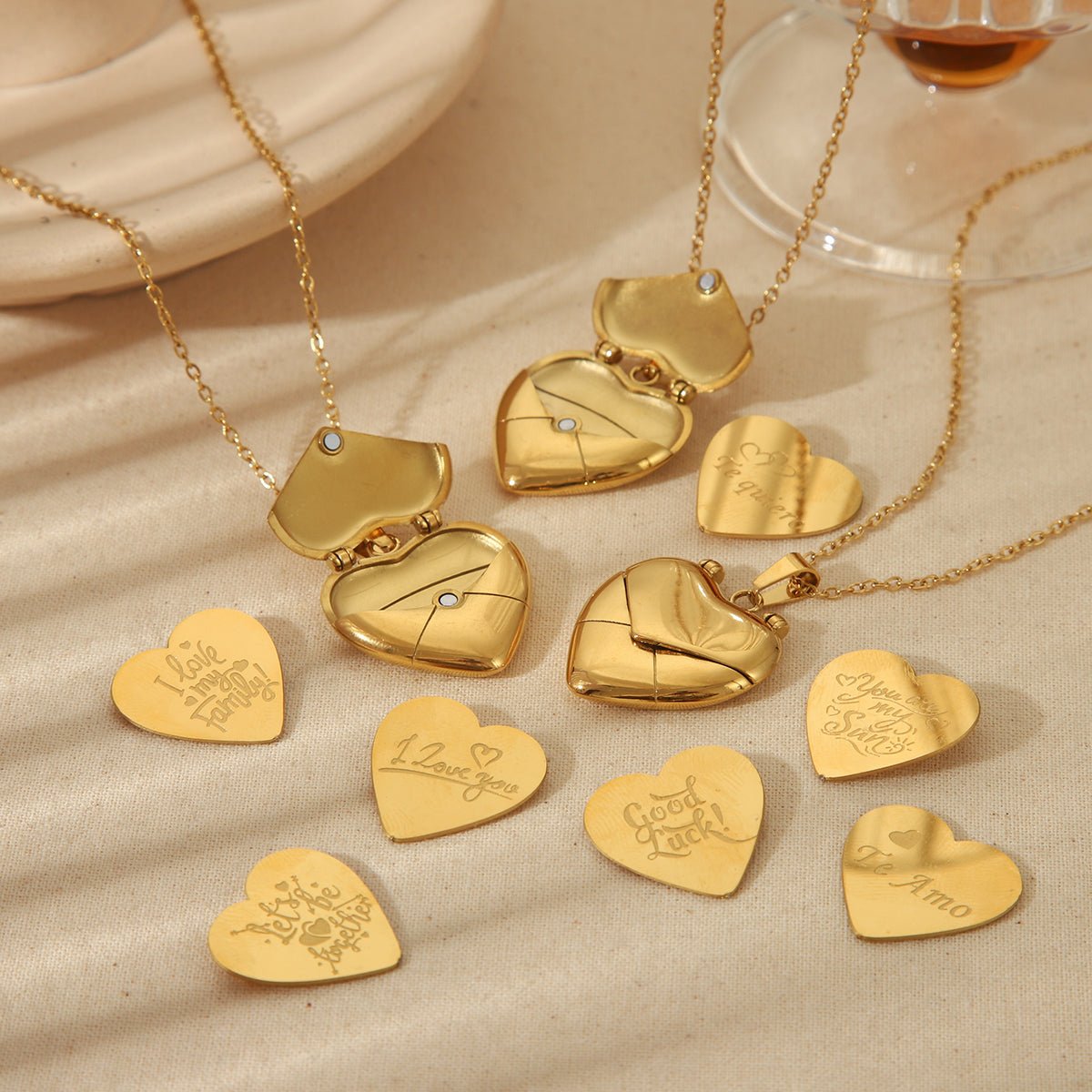 French Style Heart Locket Necklace – 18K Gold Plated SS Love Letter Pendant - Zoene Jewels