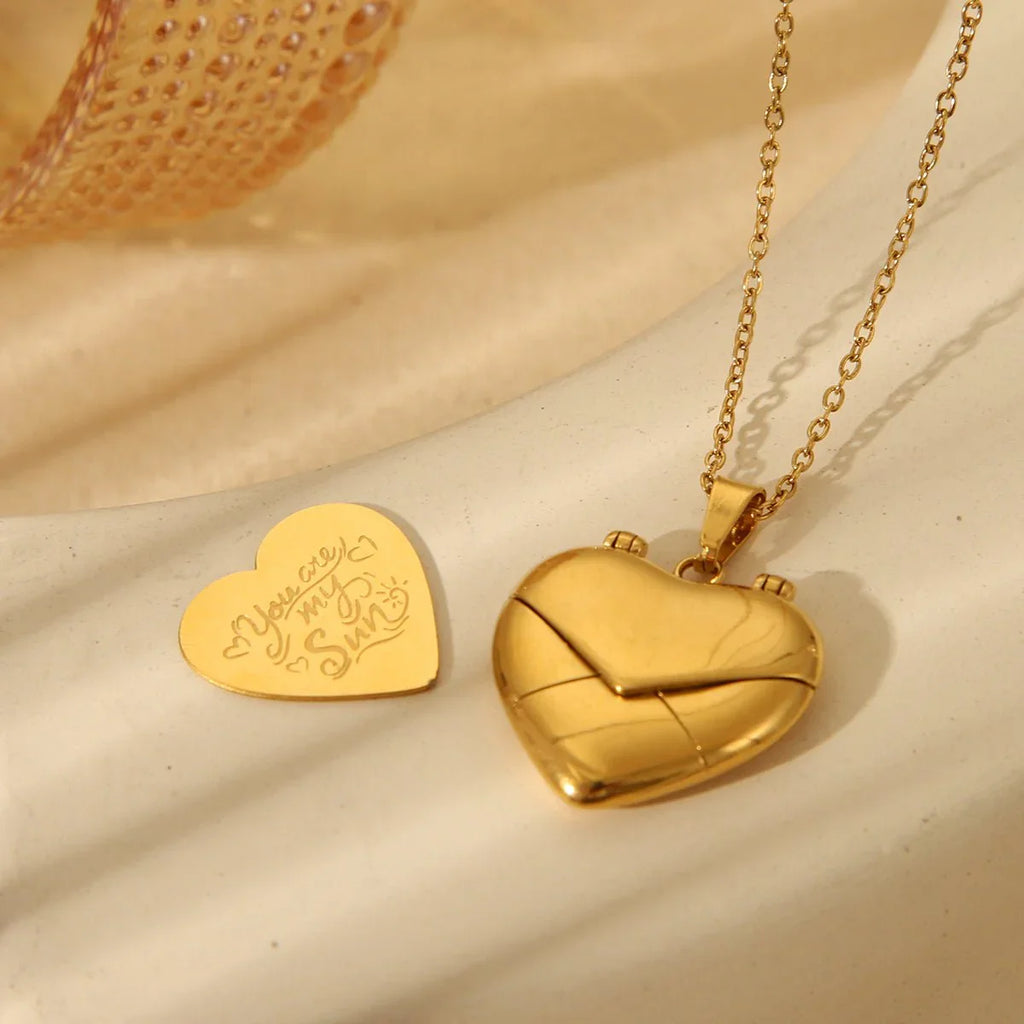 French Style Heart Locket Necklace – 18K Gold Plated SS Love Letter Pendant - Zoene Jewels