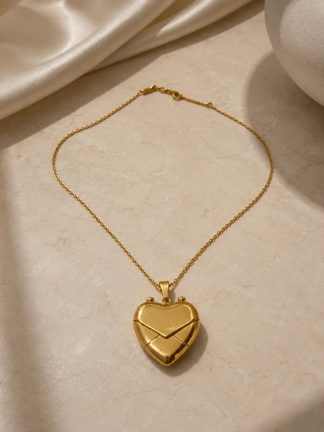 French Style Heart Locket Necklace – 18K Gold Plated SS Love Letter Pendant - Zoene Jewels