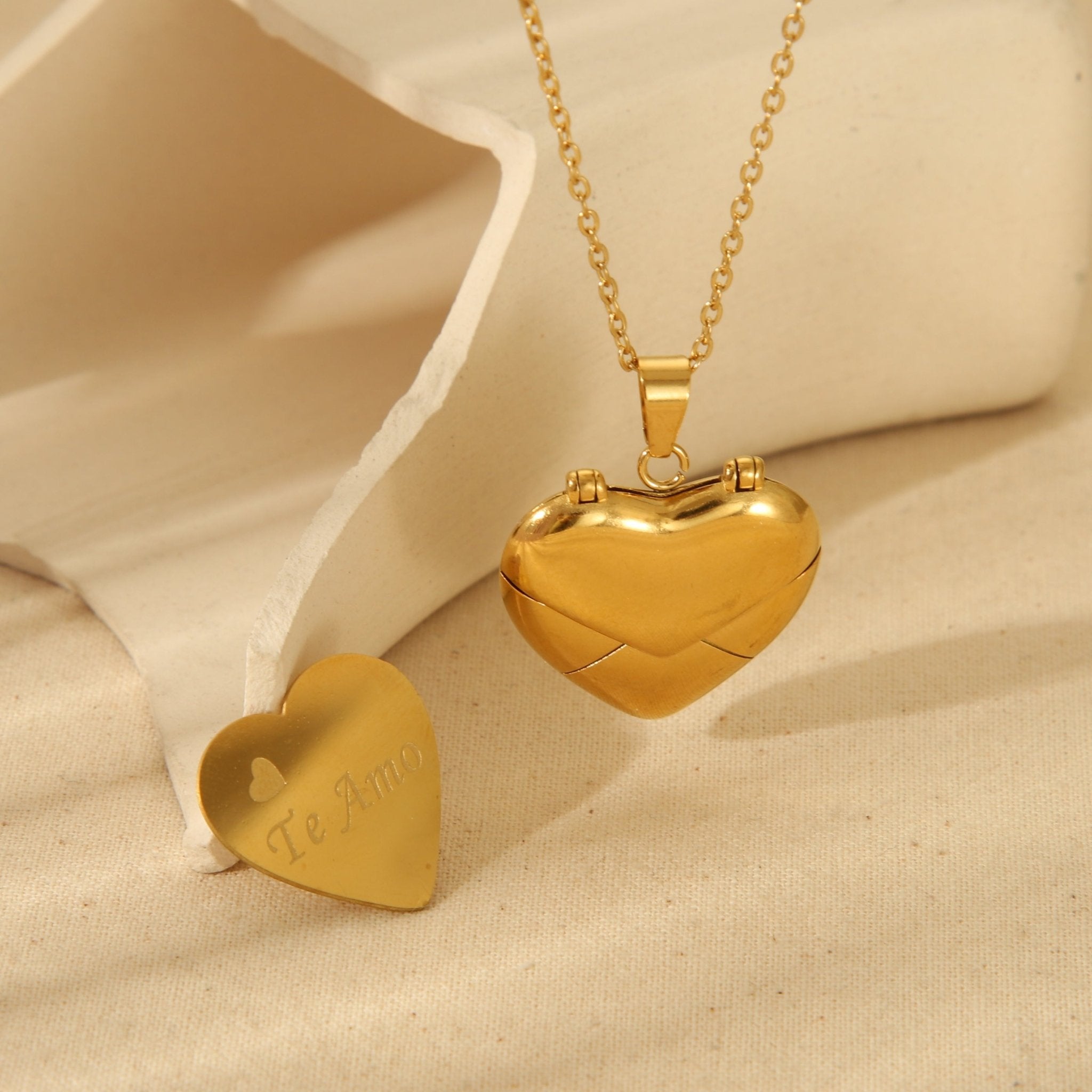 French Style Heart Locket Necklace – 18K Gold Plated SS Love Letter Pendant - Zoene Jewels