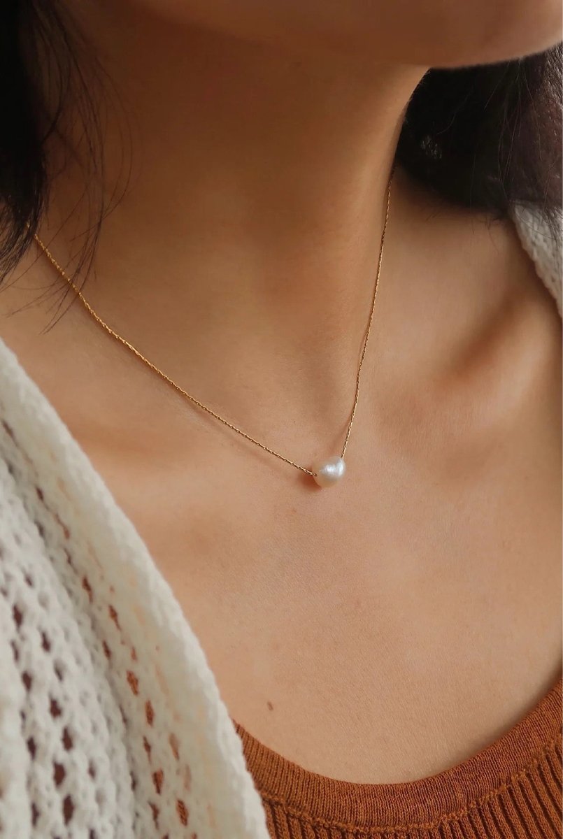 Freshwater Pearl Necklace with Titanium Steel Chain - Zoene Jewels