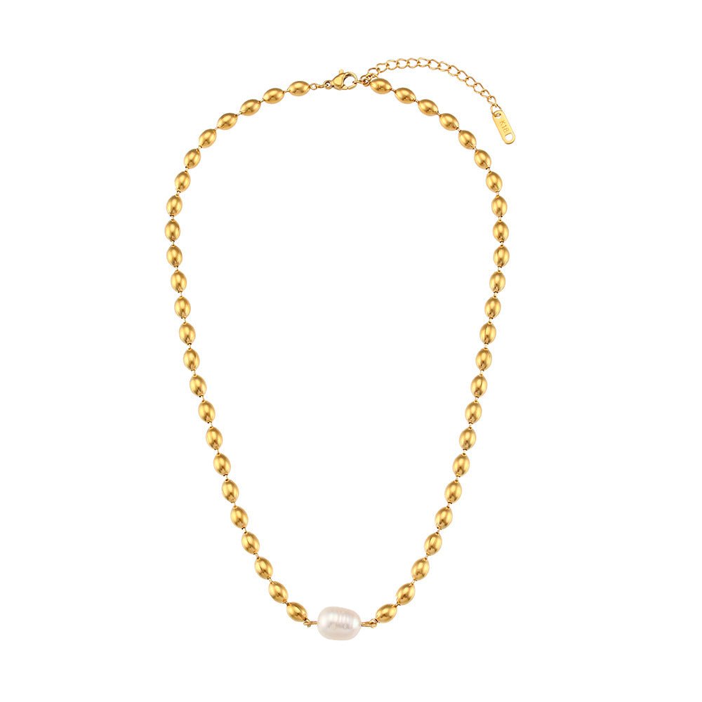 Geometric 18K Gold-Plated Pearl Necklace - Zoene Jewels